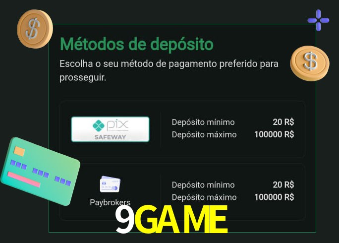 O cassino 9GAME oferece uma grande variedade de métodos de pagamento